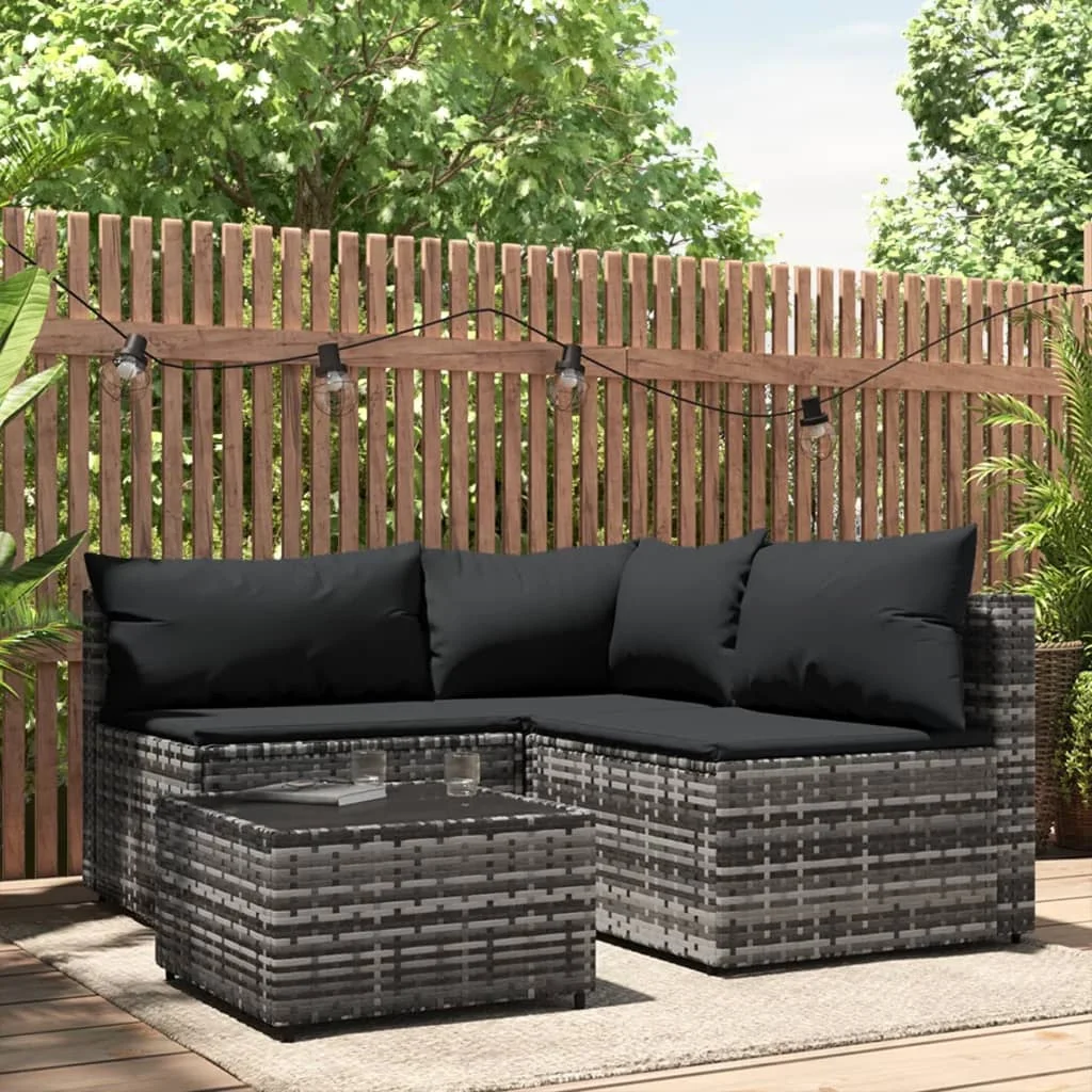 vidaXL 4 Piece Patio Lounge Set with Cushions Gray Poly Rattan Outdoor furniture/garden furniture set