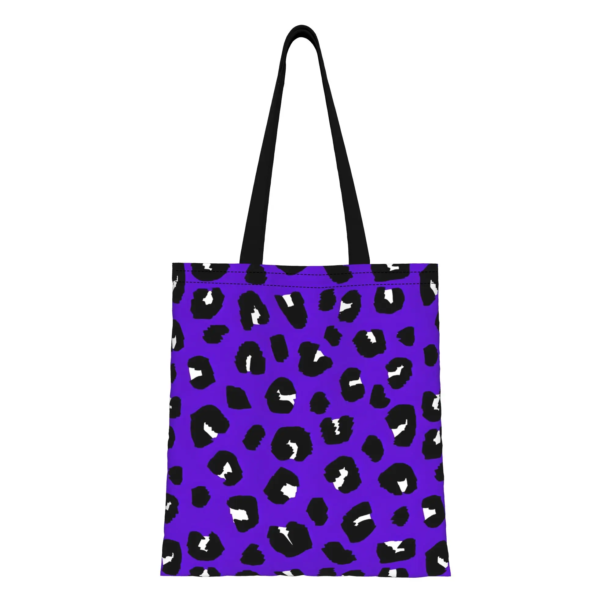 

Сумка-тоут из холщовой ткани с леопардовым принтом (фиолетовые пятна), идеальная для шопинга, женская сумка с верхней ручкой