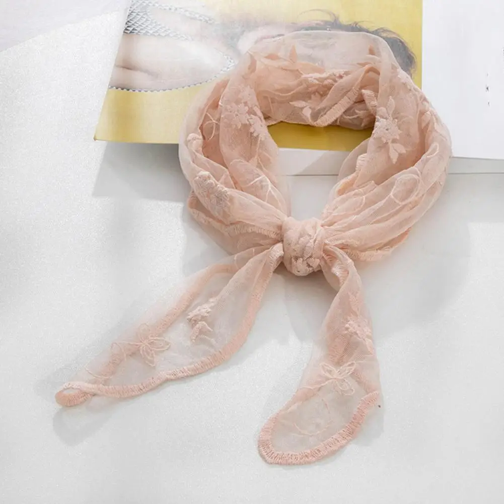 Fashion Floral Print Lace Scarf Women Thin Neck Long Scarves Narrow Office Lady Shawl Bandanas Female Skinny Hairbands