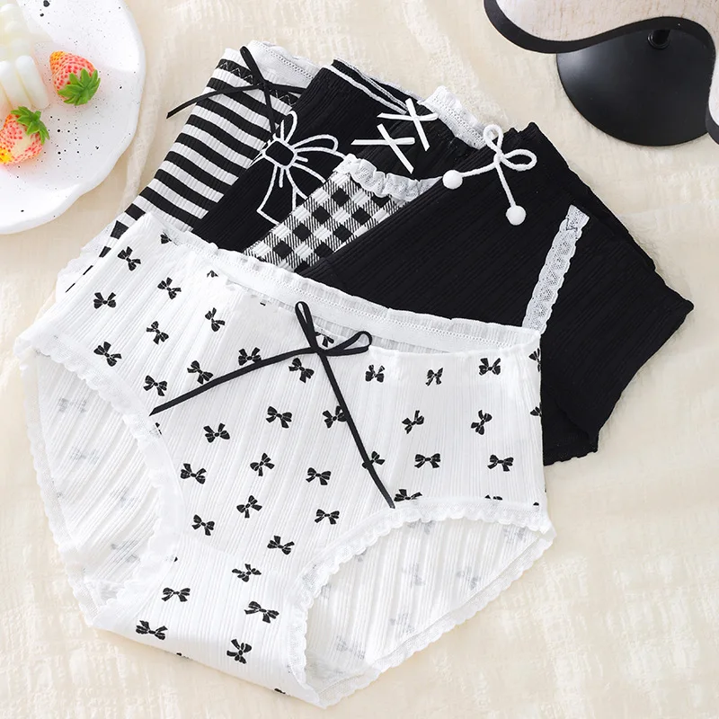 New Bow-Print Girls' Underwear: Cute Girls' Underwear, Mid-Rise Student-Style Underwear, Bigger-Sized Girls' Underwear Shorts