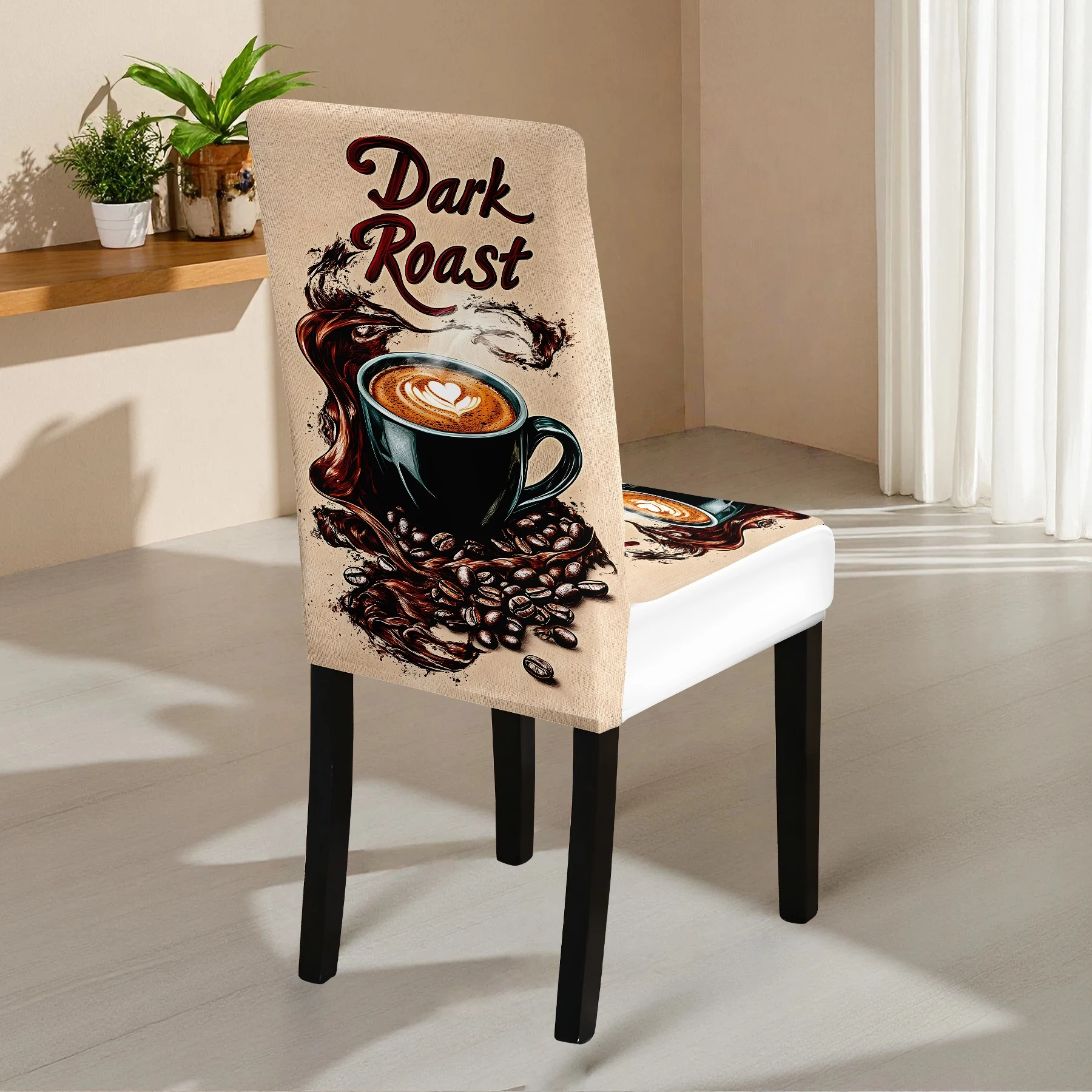 2026 New Elastic Full - Coverage Chair Cover, Dark Roast Coffee Pattern Print, Summer Outdoor & Indoor Chai