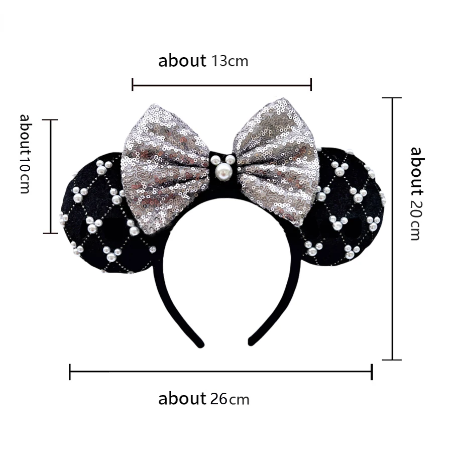 Mickey Mouse Ear Headband cute sequin pearl Mickey ears bow hairband Adult Children Paradise Plush Headband Hair Accessories