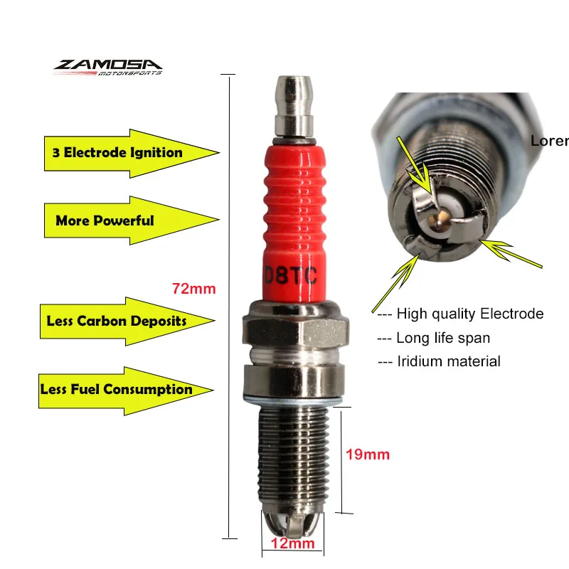 

Racing Spark Plug 3 Triple Electrode D8TC For CG 50 70 110 125 150CC Motorcycle Atv Scooter Dirt Bike Go Kart