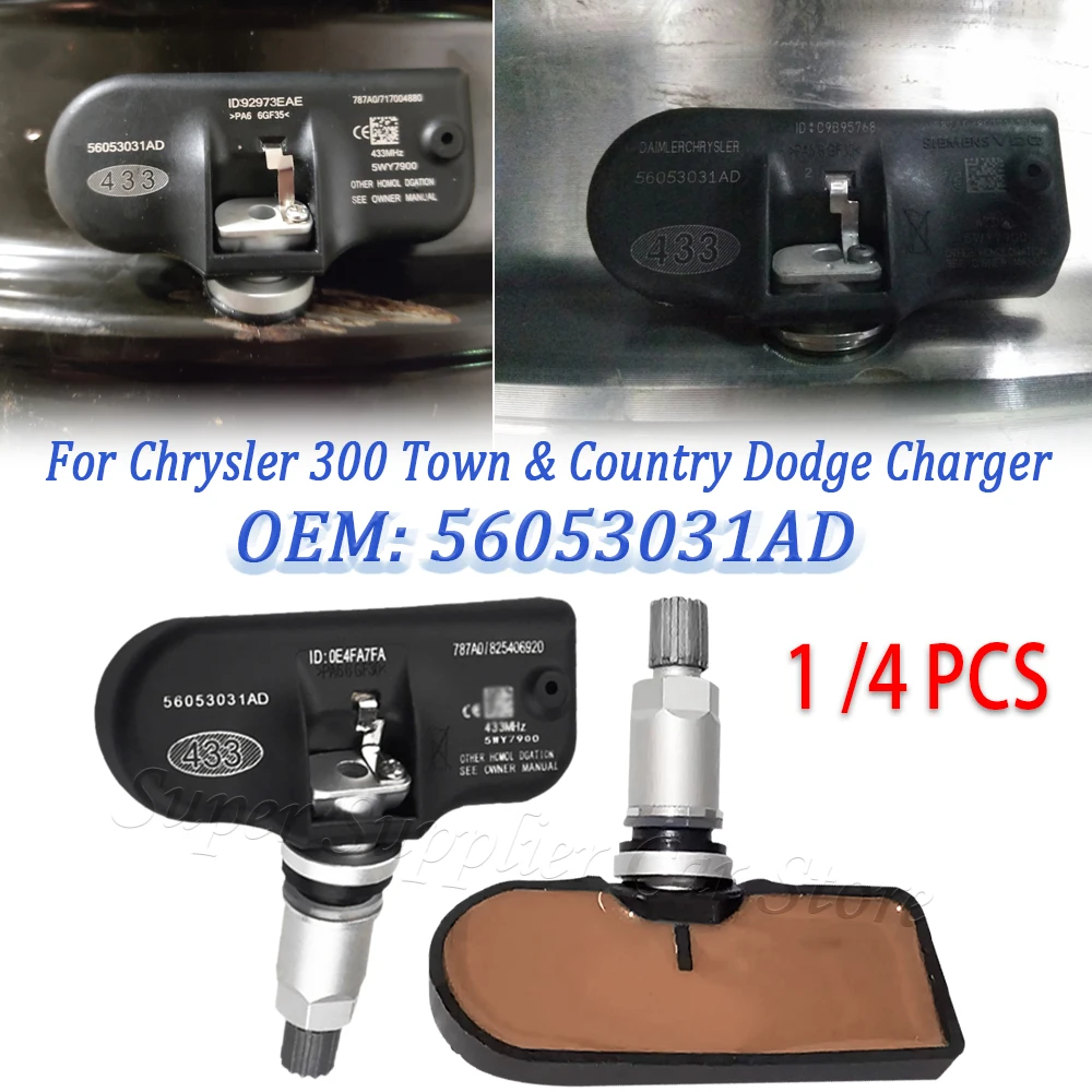 New 1/4PCS 433MHz TPMS Car Tire Pressure Sensor For Chrysler 300C Town & Country Dodge Journey Jeep Cherokee Wrangler 56053031AD
