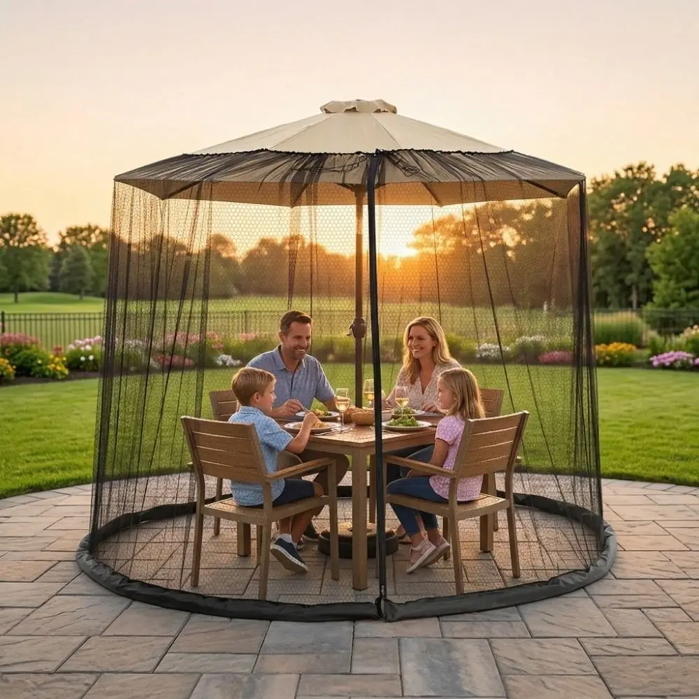 Easy Installation Patio Umbrella Netting Bug Protection Polyester Mesh Mosquito Netting Adjustable Elastic Cord