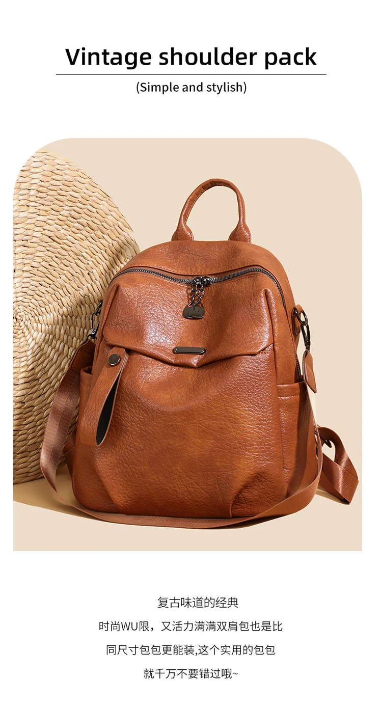 Zency Soft PU Leather Women's Commuting Leisure Backpack Travel Backpack Shoulder Bag Preppy Style Mochila 2026