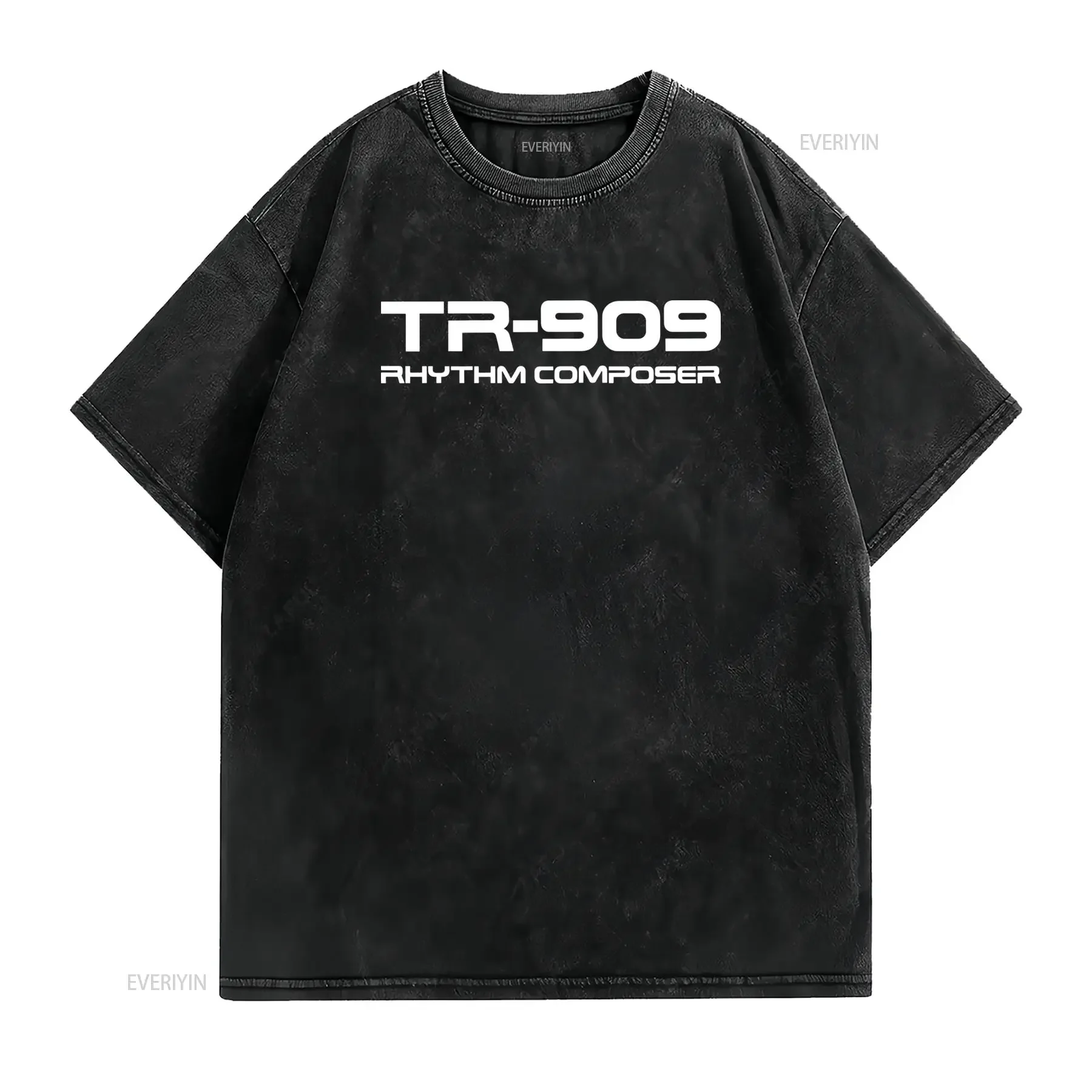 Vintage TR 909 Rhythm Composer Black White Electronic Music Print Streetwear T Shirt vintage Washed Stylish Stretched Slightly