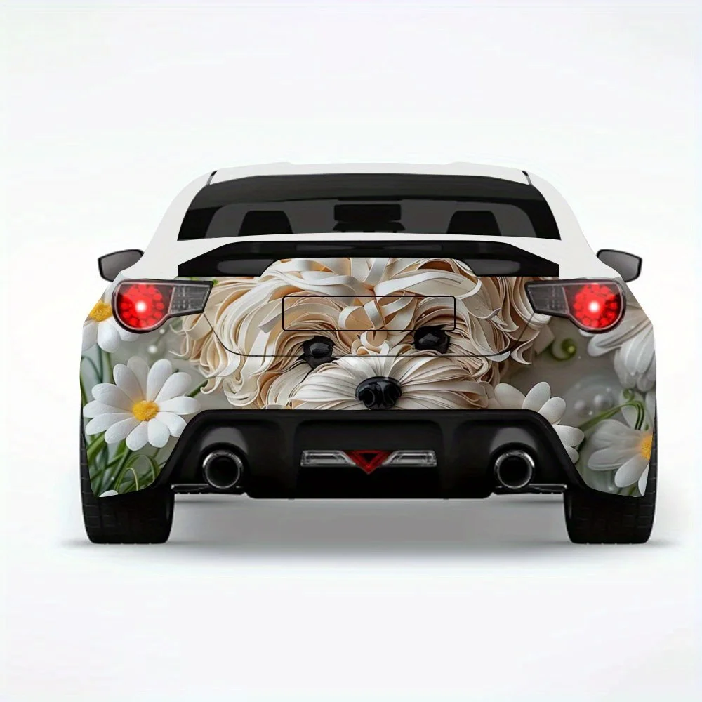 

Белый щенок, автомобильная наклейка-виниловая наклейка на заднюю часть автомобиля, водонепроницаемые самоклеящиеся виниловые наклейки для хвоста и бампера автомобиля, украшение