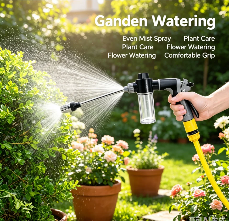 High-Pressure Car Washing Water Gun, Equipped With Multi-Functional Garden Hose Nozzle Or Foam Canister,Adjustable Thick Nozzle