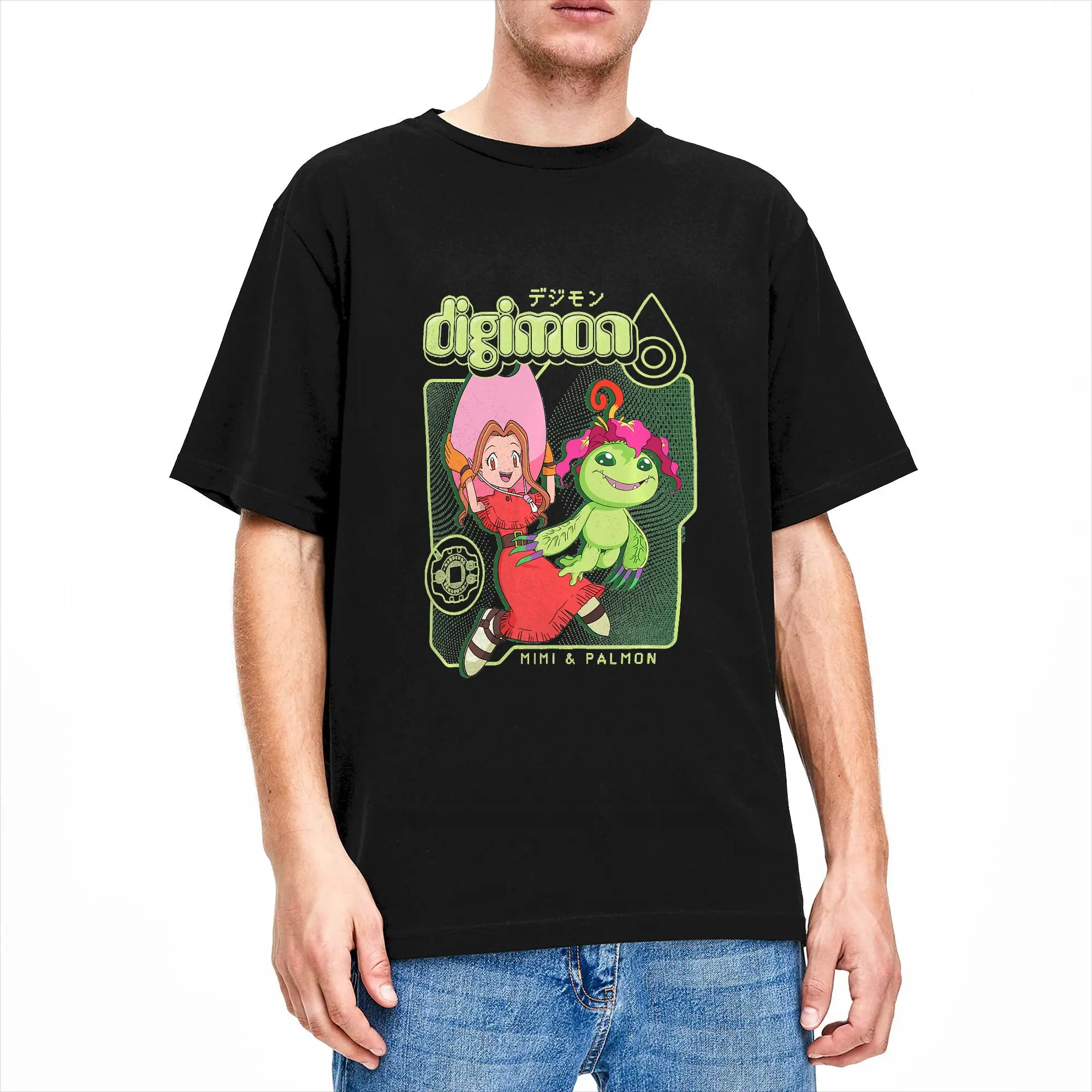 Digimon Mimi and Palmon Y2K Frame Digital Monsters (2) T Shirt for Men Pure Cotton Awesome T-Shirt O Neck Tees Short Sleeve Tops