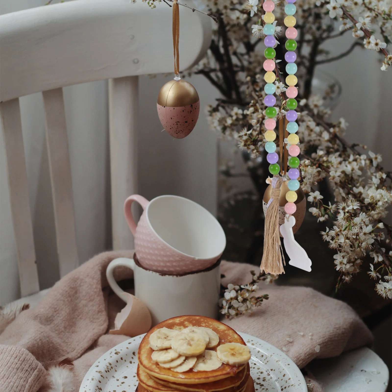 

Easter Bunny Pendant Creative Wooden Beads String Home Hanging Decor Rustic Wood Bead Tassel Party Supply Easter Beads String