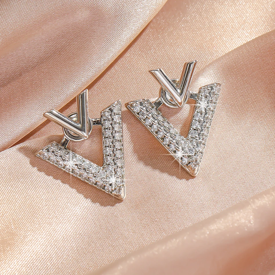 Korean V Shape Two Wear Earrings for Women French Fashion Geometric Zircon Rhinestone Luxury Elegent Earrings  Jewelry Gifts image 3