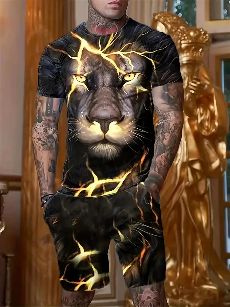 ملابس رياضية رجالية ثلاثية الأبعاد جديدة تمامًا ليو للملابس كبيرة الحجم، طقم كاجوال خارجي مكون من قطعتين بأكمام قصيرة #2