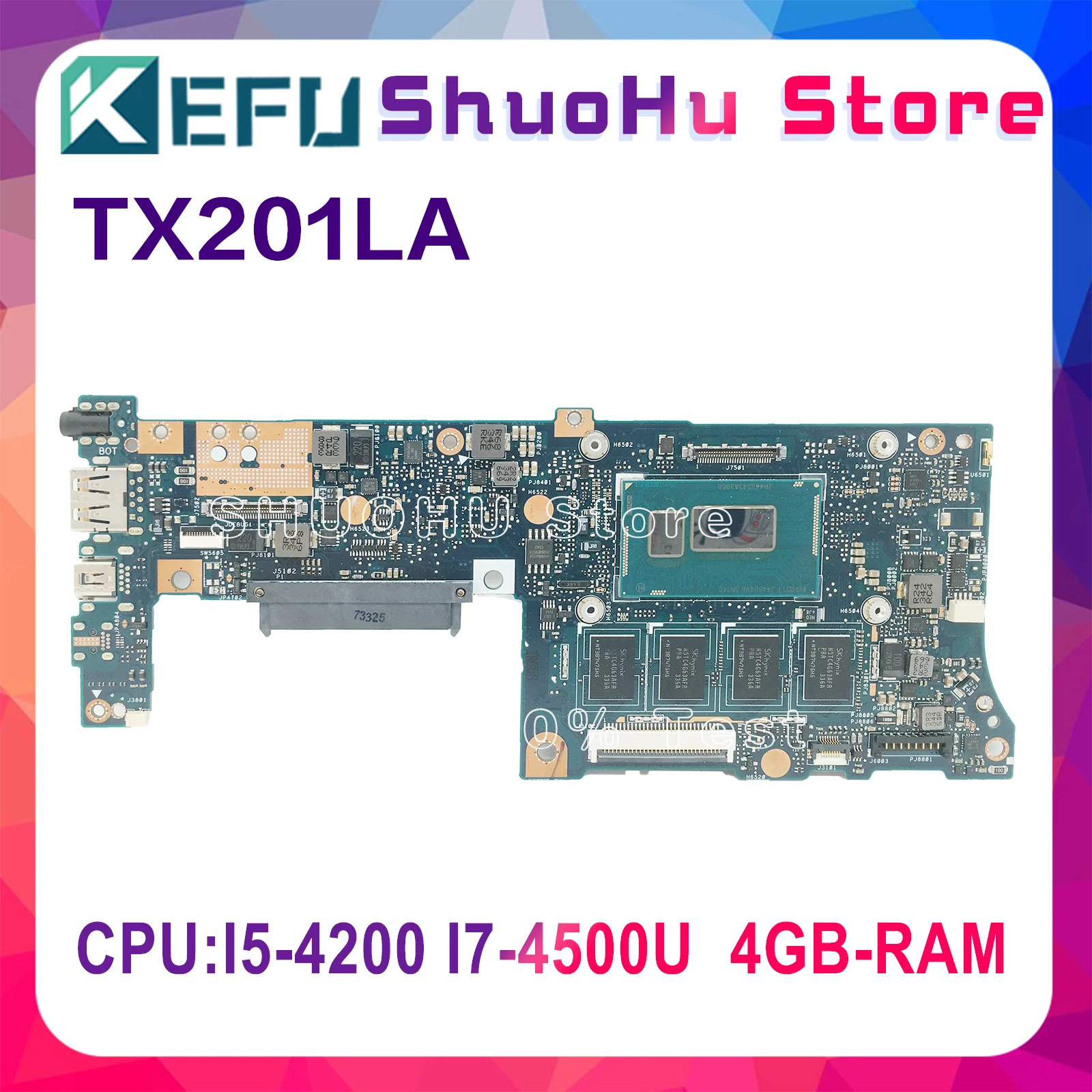 KEFU  TX201LA  Mainboard For ASUS TransFormer Book Trio TX201L TX201 I5-4200U Laptop Motherboard With I7-4500U 4GB-RAM