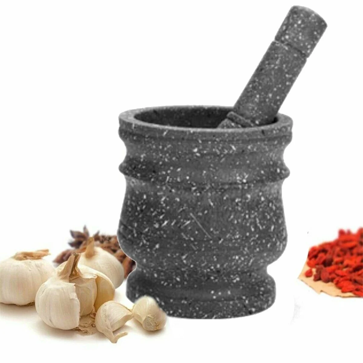 Granite Pattern Pestle Set Stone Herb Spice Grinder Solid Grinder Cooking Set