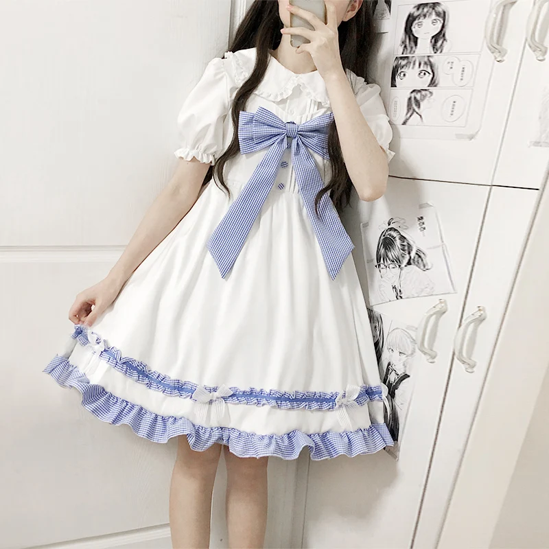 2025年夏新作セール　可愛いカレッジ風ブルーショートボウウエストマークキャミワンピース　白黒長袖シャツ
