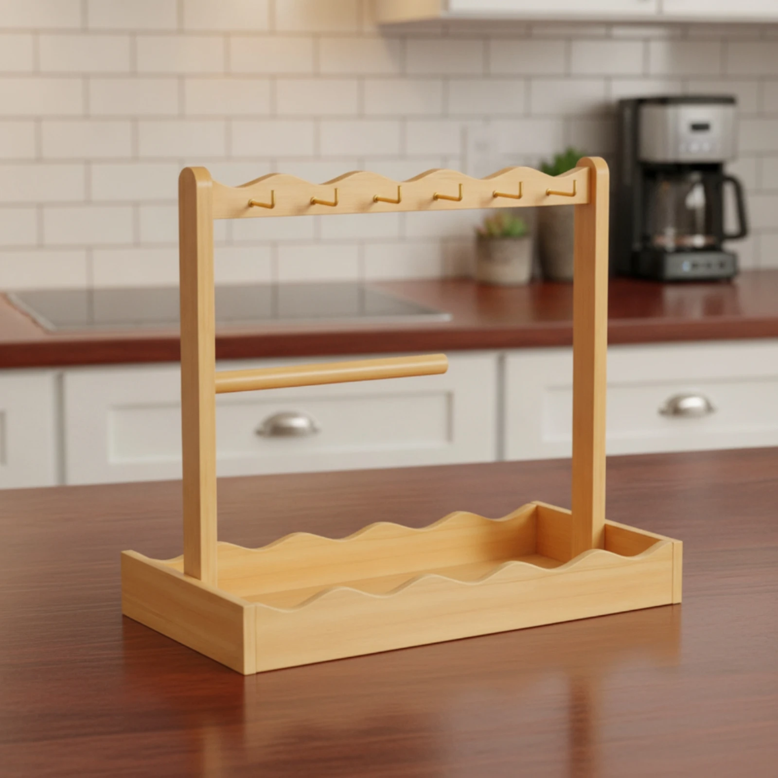 Wooden Entryway Organizer Rack Compact Key and Jewelry Organizer with Tray Tabletop Accessory Rack with Hooks Space-Saving Slim