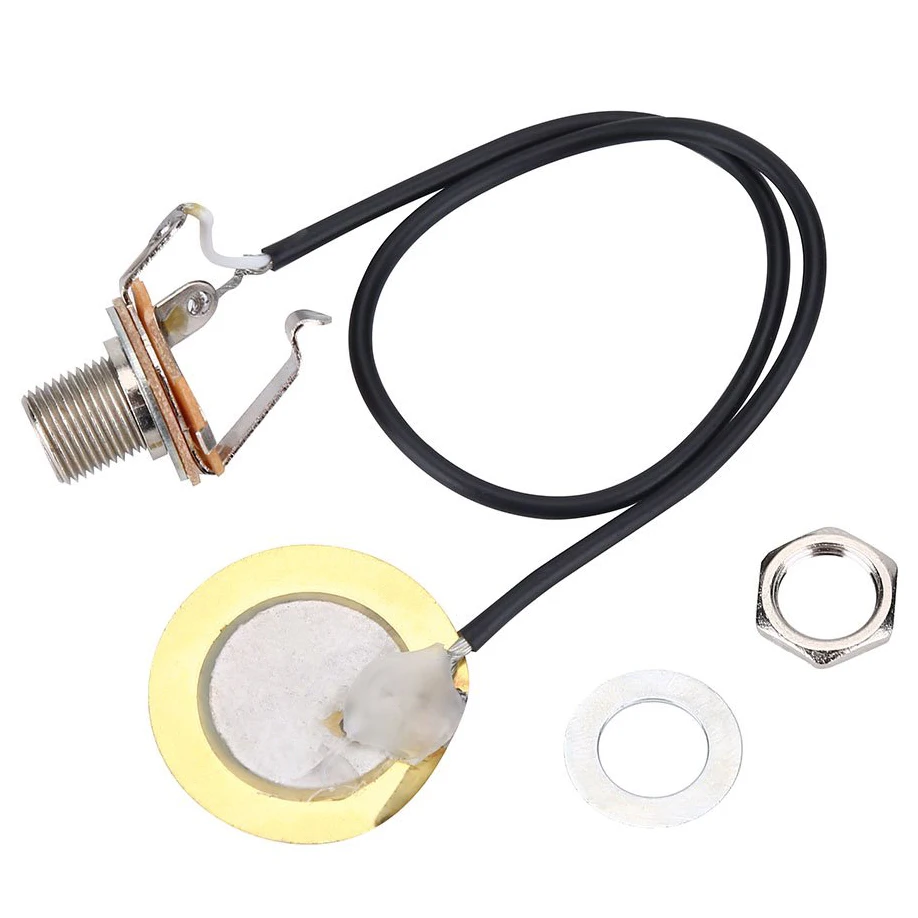 กีตาร์อะคูสติก Transducer Pre-Wired เครื่องขยายเสียง Piezo Jack Pickup อุปกรณ์เสริม