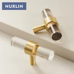 Nurlin Brass Transparent Black White Acrylic Cabinet Drawer Wardrobe Door Decorative Furniture Handle Customizable Extension