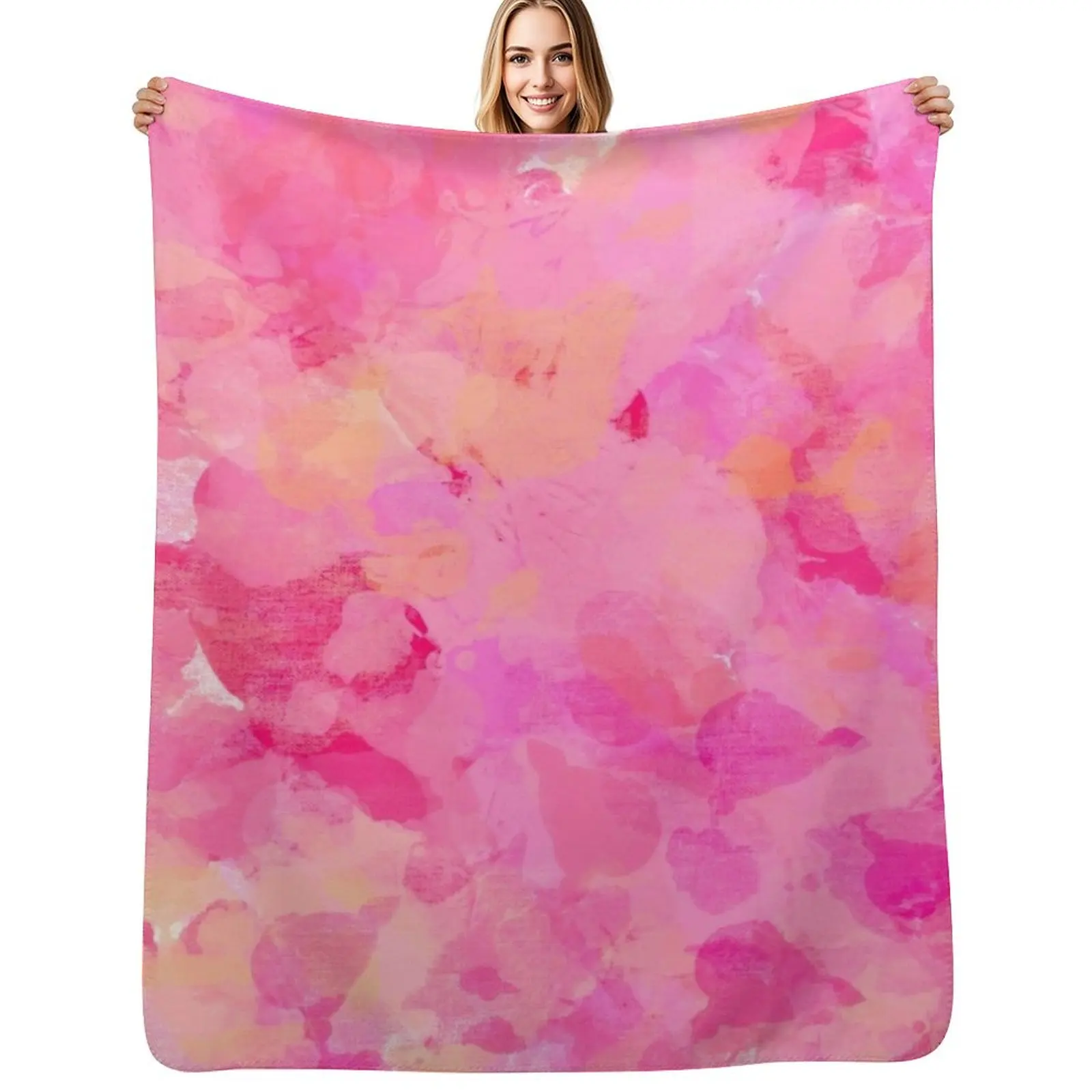 Pink Brushstrokes of Paint Pattern - Modern Art Throw Blanket Warm Soft Blankets For Baby Cute Plaid Flannel Blankets