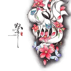 Ukiyoe Fox Tatoo Sticker Lasting Fake Tattoo for Woman Arm Temporary Tattoo Japanese Sexy Art Faux Tattoos Waterproof Tatuajes