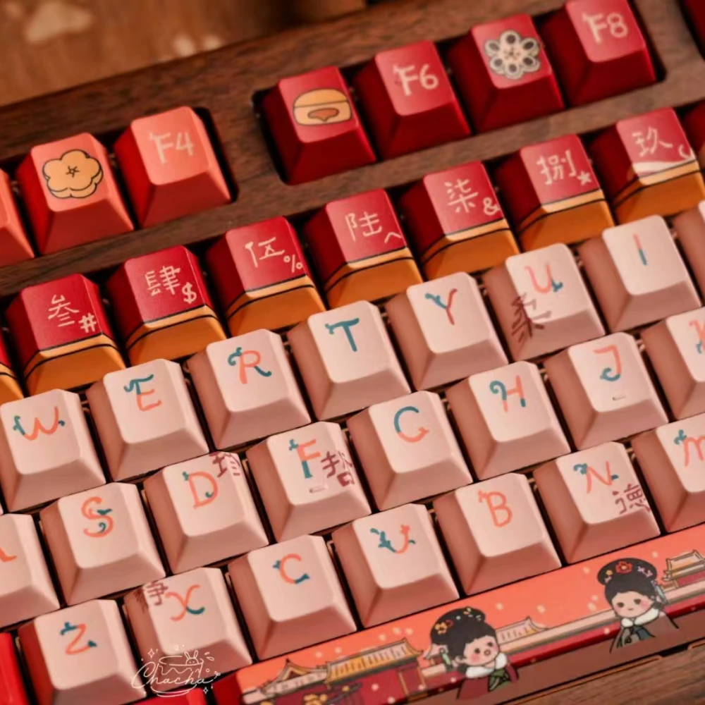 Snowfall Red Wall Retro Red Keycaps Chinese Style Cherry / KOA PBT Sublimation Keycaps 143 Key Keycaps 7U / 2.25U Split Spacebar