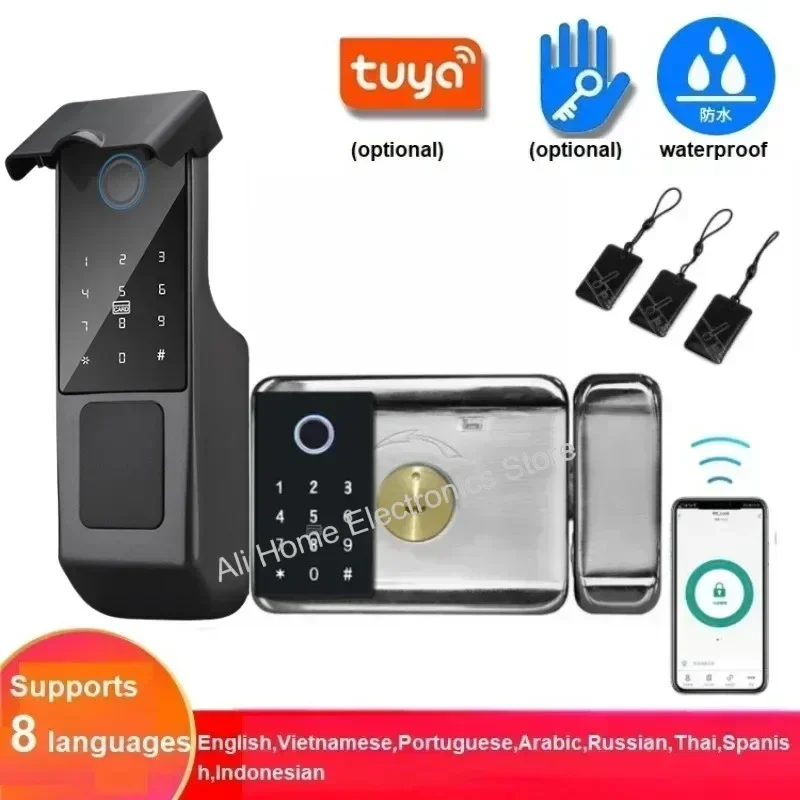 TTlock Smart Door Lock TUYA WIFI Fingerprint Lock IC Card NFC Password Key Unlock Courtyard Electronic Door Lock IP68 Waterproof