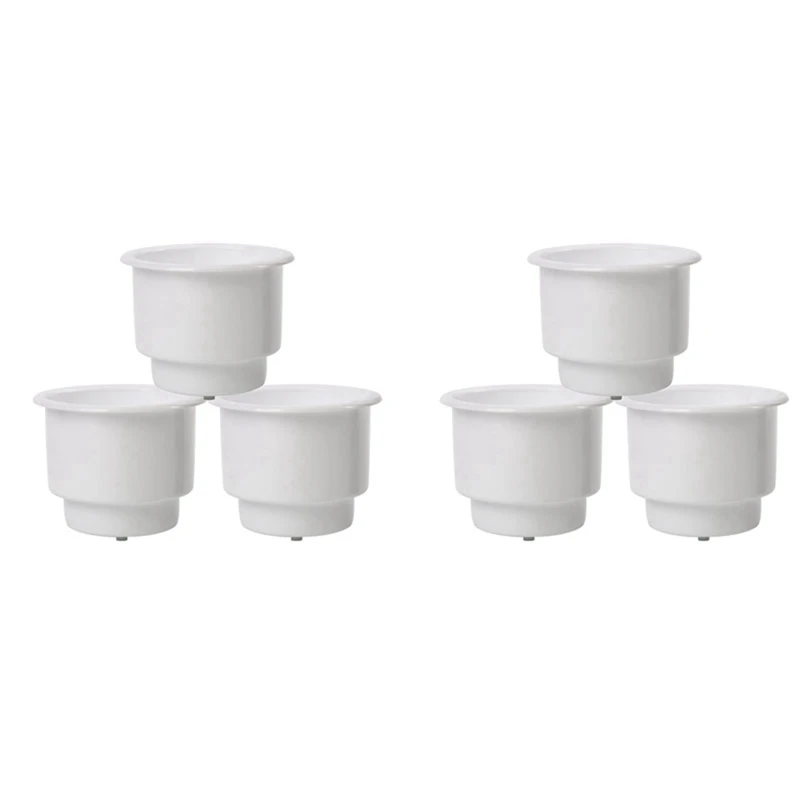 6Pcs Recessed Drop In Plastic Cup Drink Can Holder With Drain For Boat Car Marine Rv Replacement Parts (White)