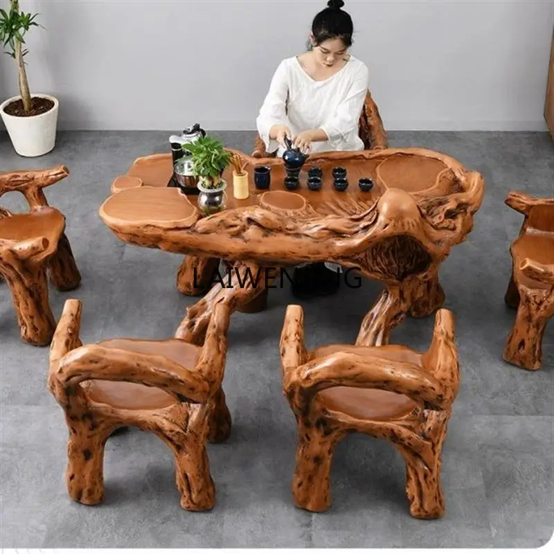 MJY imitation root carving table and chair combination set integrated balcony Kung Fu outdoor tea table