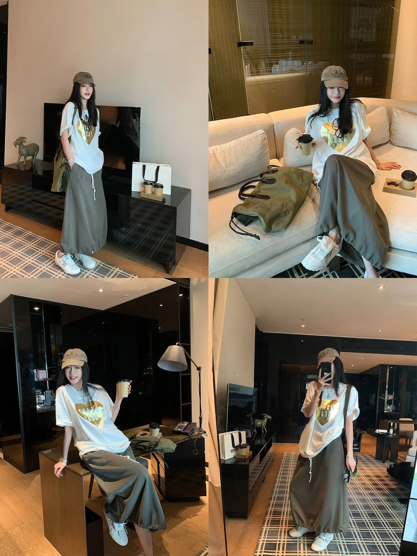 High Waist Dstring Midi Skirt Women's Cotton Elastic Waist Retro Sle Casual H-ape Skirt for Autumn New Arrival