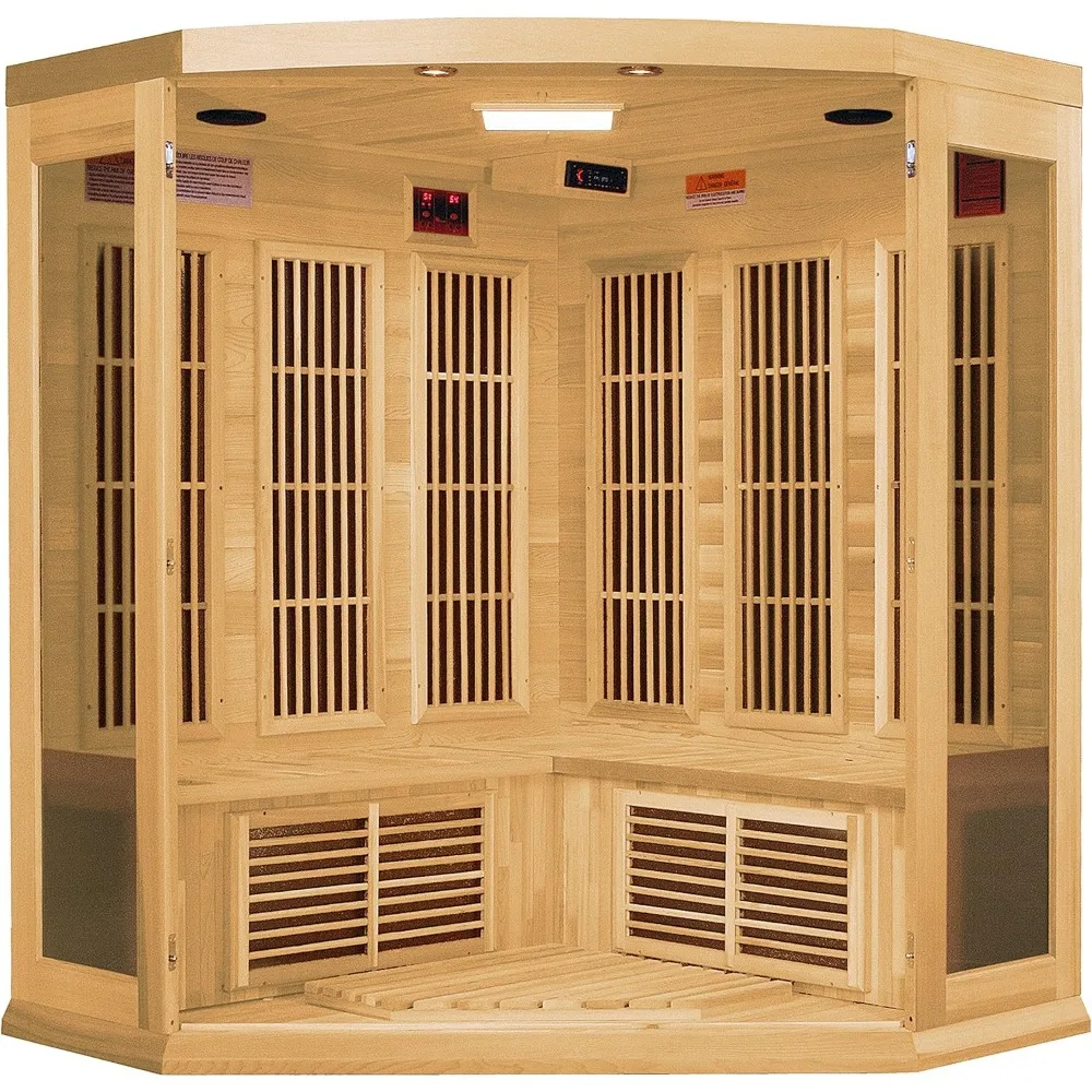 DYNAMIC SAUNAS Maxxus 3 Per Low EMF FAR Infrared Carbon Corner Canadian Hemlock Sauna