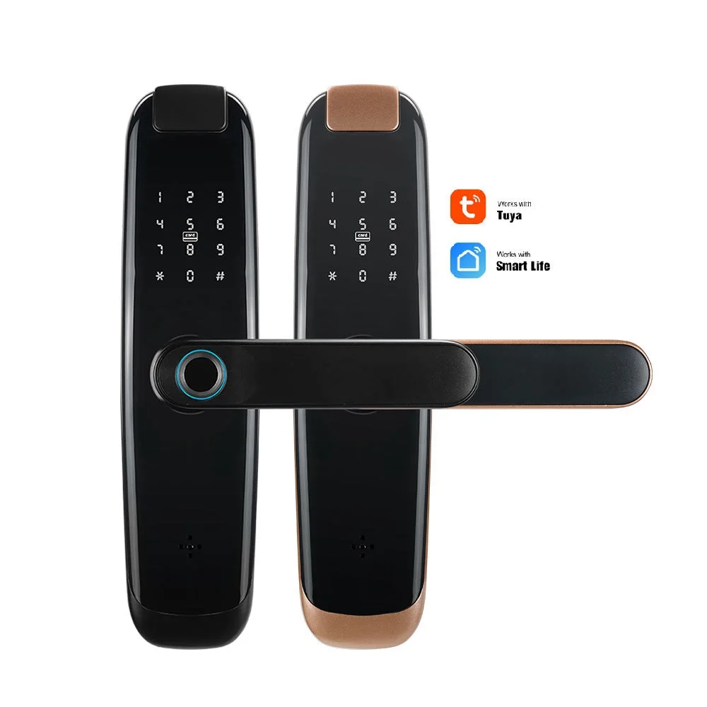 TUYA APP Compatible Smart Life App Unlock Smart Door Lock for Home Wood Door with Fingerprint Handle Combination Rfid Card