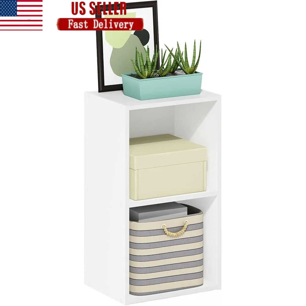 

2-Tier Cube Bookcase Storage Wood Shelves Contemporary Design Open Display Heavy Duty Easy Assembly Office Living Room Bedroom