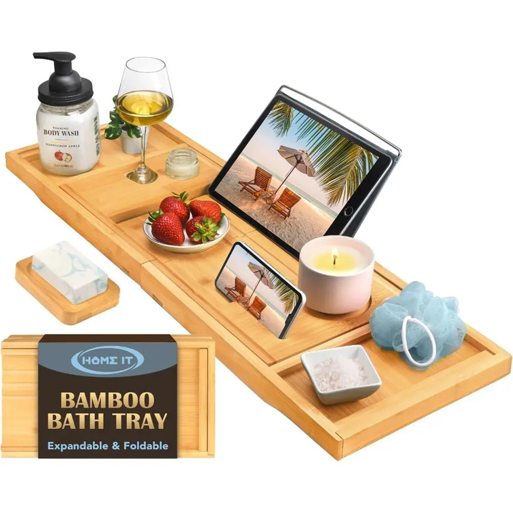 

Элегантный бамбуковый поднос для ванны - водонепроницаемый органайзер для вина, книг, мыла и многого другого - идеальный роскошный подарок для мужчин и женщин