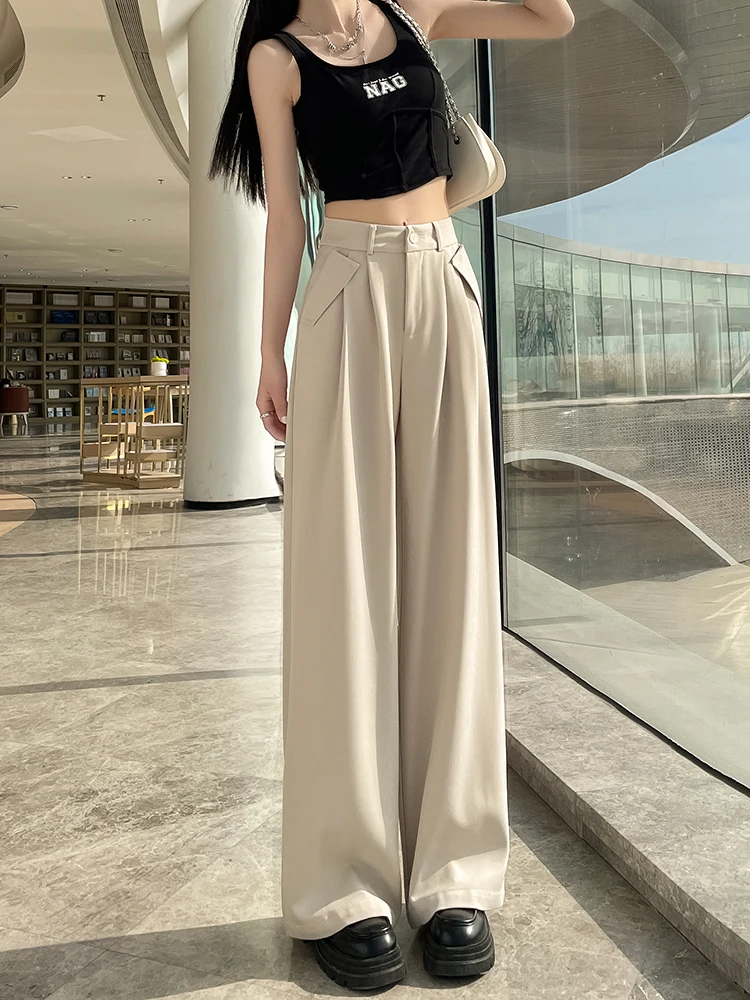 

Khaki Wide Leg Pants Women's High Waist Loose Thin Sle Spring Summer New Arrival Ghost Dance Brand Casual Pants