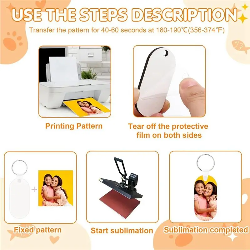 AC52-300 Pcs Sublimation Keychain Blanks Bulk Double Side Heat Transfer Sublimation MDF Blank Set With Keychain Rings