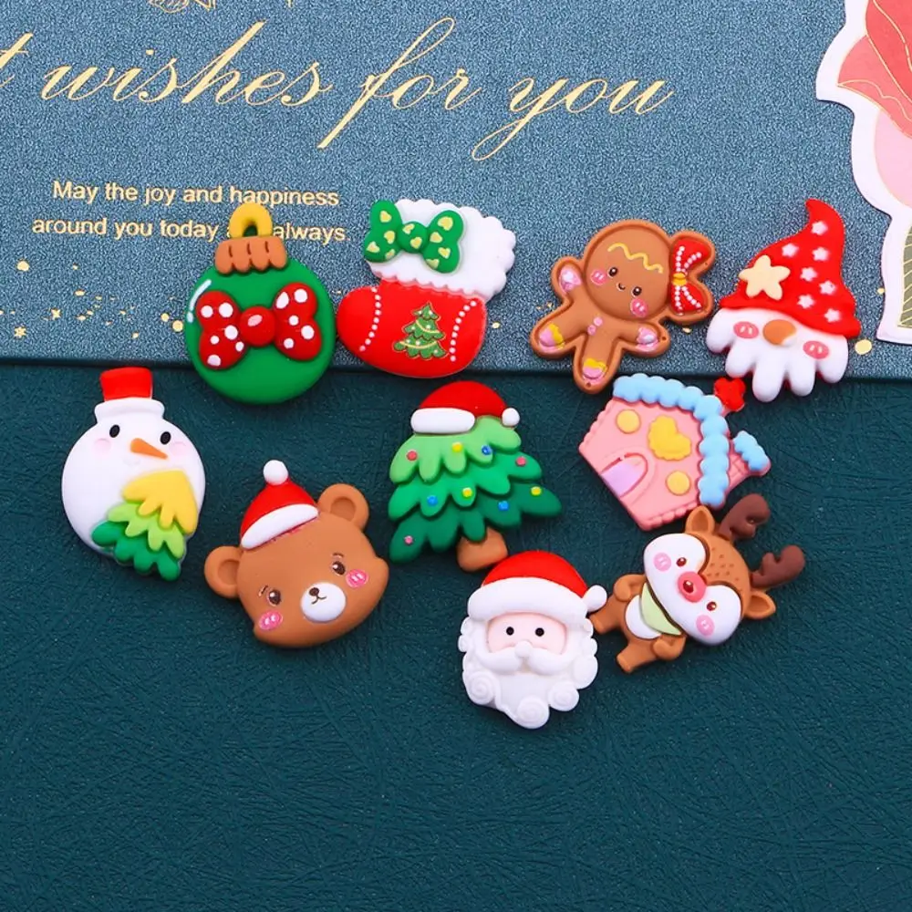 10Pcs Christmas Collection Resin Figurine Crafts Cartoon Flatback Cabochon Ornament Christmas Decor Hairwear Accessories