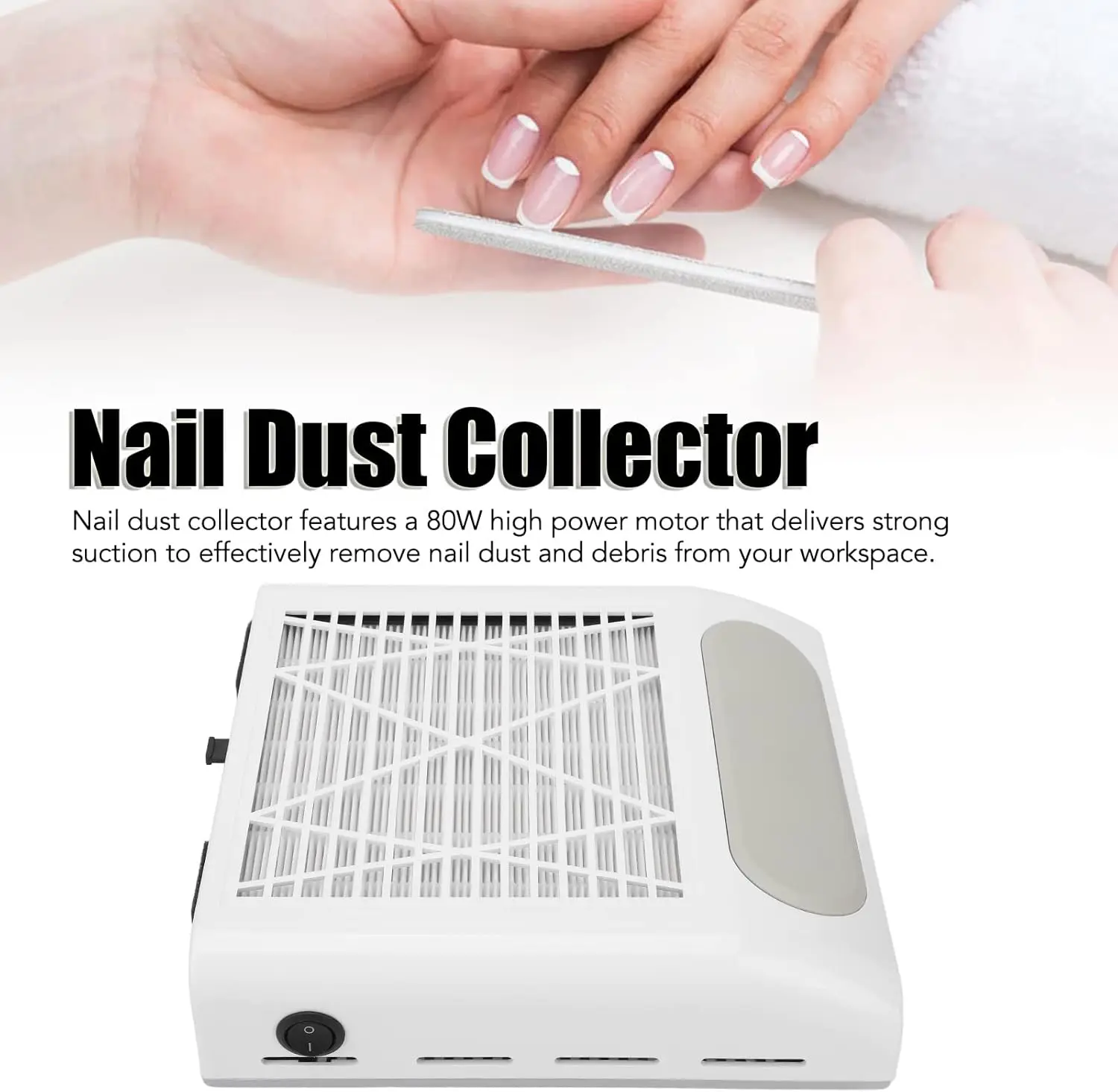

80W Powerful Nail Dust Collector with Reusable Filter Strong Suction Professional Extractor for Acrylic Gel Nails Home Salon Use