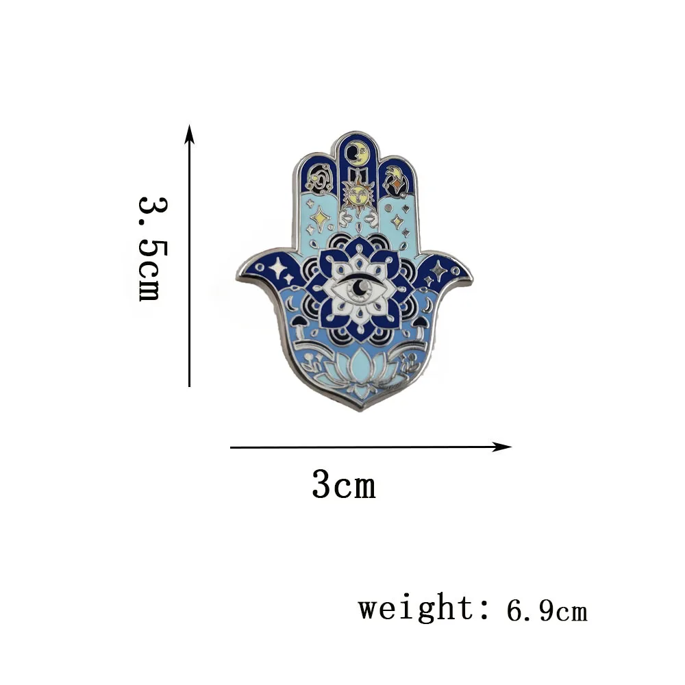 Hamsa Hand von Fatima Emaille-Pins für Frauen, Böses Auge Mandala Broschen, Mystische Mond-Sonne Anstecknadeln, Hexenschmuck Geschenk – Detail 2