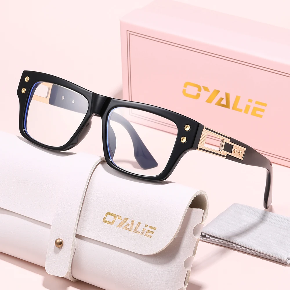 Oyalie Retro-Brille mit quadratischem Rahmen und Metallverschlüssen, schlicht und doch raffiniert, kombiniert Details für einen einzigartigen Stil.
