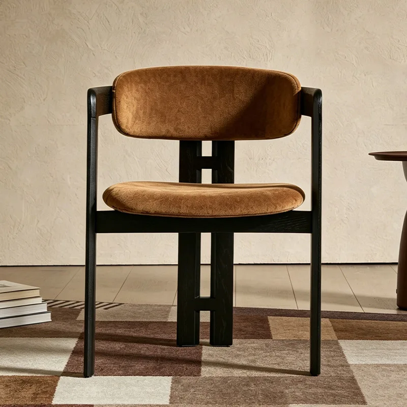 LMM retro solid wood backrest tea chair makeup stool simple home study desk chair
