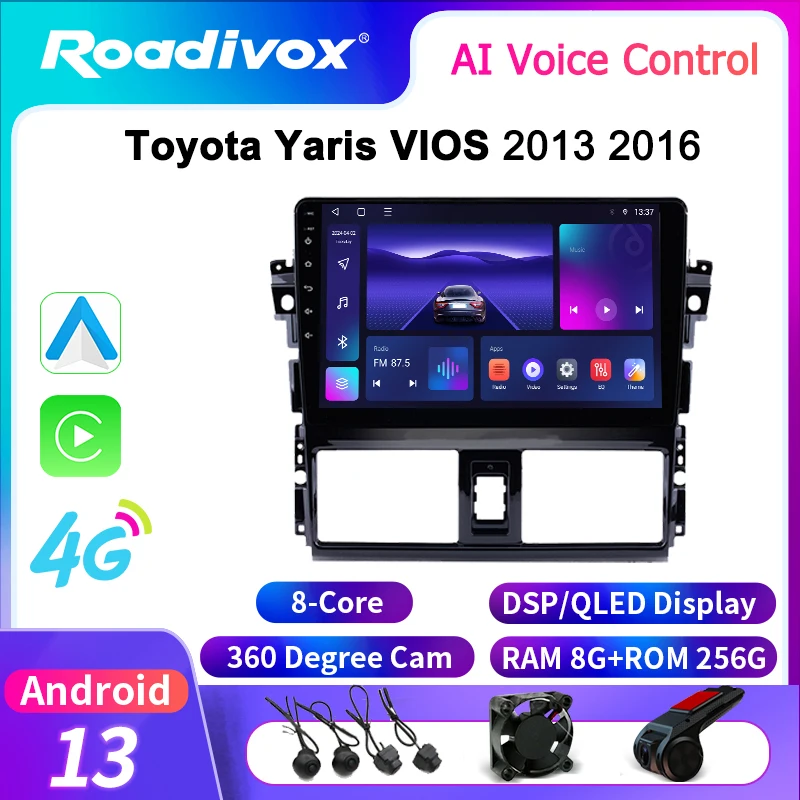 

roadivox Android car radio for Toyota Yaris VIOS 2013 2016 GPS Navigation video Multimedia Player tape recorder