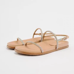 TRAF Thin Straps Roman Flatform Sandals Women Summer Khaki Rhinestone Flat Sandal For Woman Round Head Open Toe Thick Sole Shoes