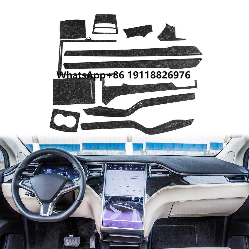 

Forged Carbon Fiber Interior Trim for Model X 2017-2022 Dashboard Kits Door Panel Trims Cover Car Accessories