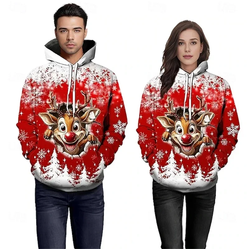 

2025 new oversized Santa Claus hoodie, fully printed, suitable for both men and women, casual sportswear, couple Christmas gift