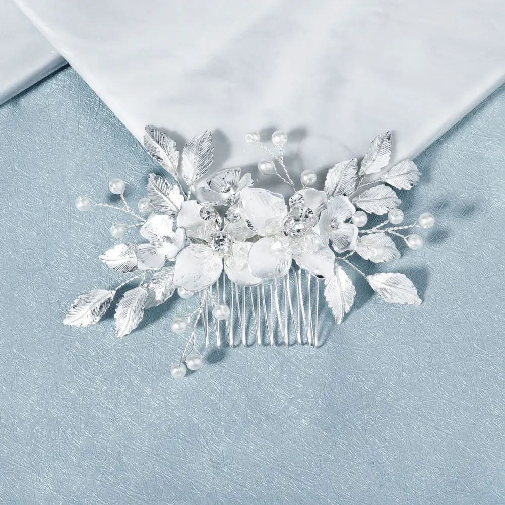 

1 шт., свадебная расческа для волос с цветком, элегантный свадебный головной убор с кристаллами, шикарный блестящий головной убор, украшение для волос невесты, свадебный головной убор