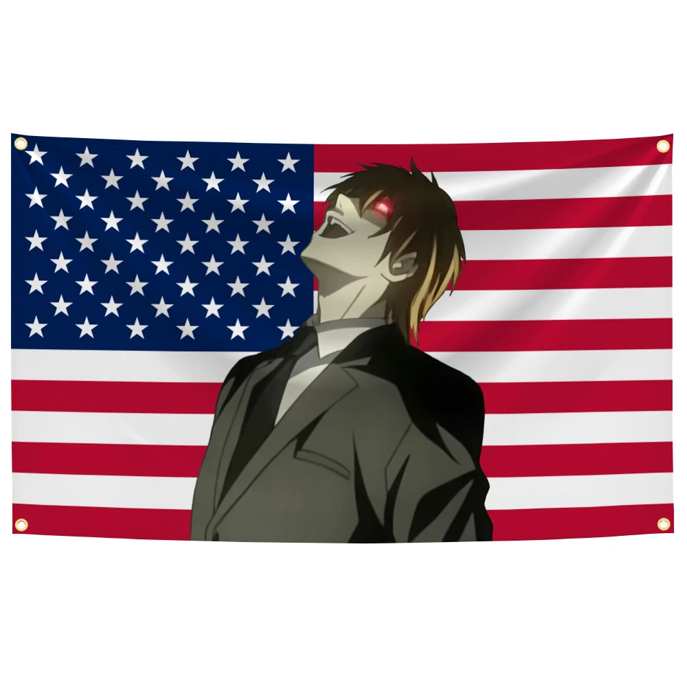 Yagami-Light American Anime Flag Tapestry Outdoor fanart D-Death N-Note Flags Decorative Home Objects Decoration Garage Hanging