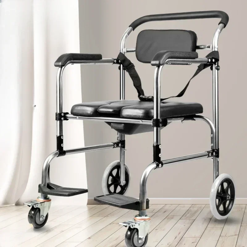 Mobile Bath Chair Folding Stainless Steel Toilet Disabled Pregnant Women Seat with Wheels Wheeled NM160