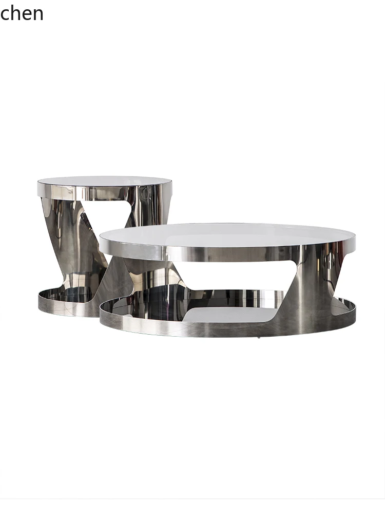 Light Luxury Metal Tea Table round  Simple Stainless Steel Glass