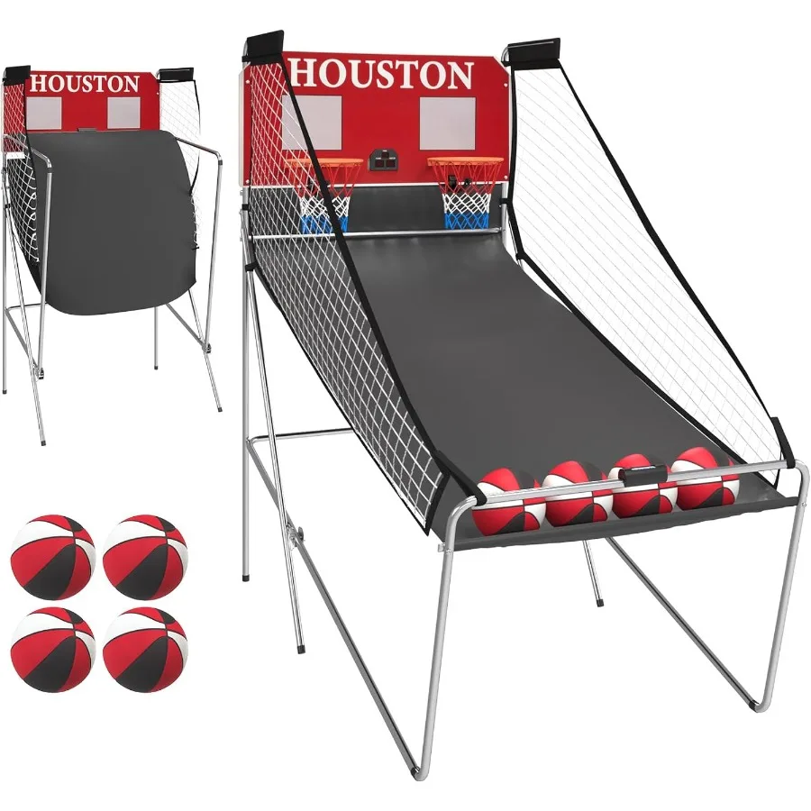 Permainan Arcade Bola Basket Dalam Ruangan dengan Mekanisme Tembakan Ganda 8 Mode Permainan Interaktif Layar Skor LCD 4 Bola Karet Tahan Lama Ideal